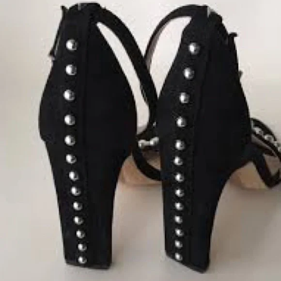 🪩SAM EDELMAN•Yoshi Black Suede Sandals silver studded embellishment •Size 7.5 - Picture 6 of 17